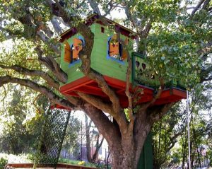 painted bird tree house