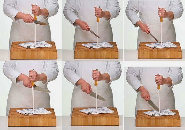 Как использовать мусат для заточки ножей в фото