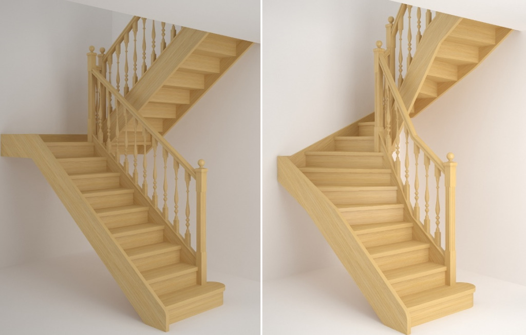 Лестница с поворотом на 180 градусов: виды конструкций, их особенности и расчет параметров в фото