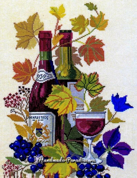 Вино и виноград. Схемы вышивки крестом в фото