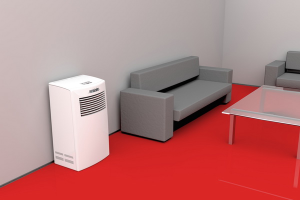 Modern living room cooled with mobile air conditioner
